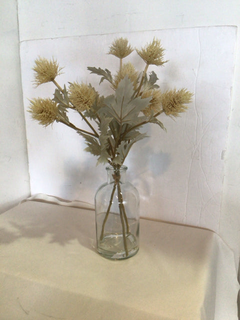 White Glass In Vase Faux Flowers
