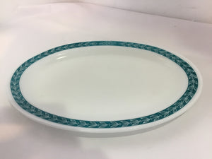 Pyrex Vintage Serving White/Blue Glass Oval Plate