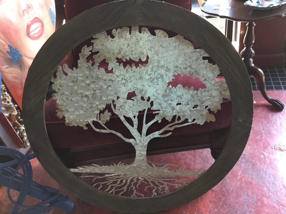 Cut Out Wood/Metal Tree Brown/Silver Wall Decoration Art