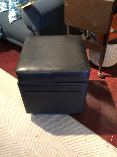 Storage Vinyl Square Black Stool/Foot Stool/Ottoman
