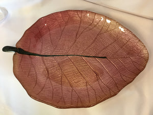 Pink Glass Leaf Tray