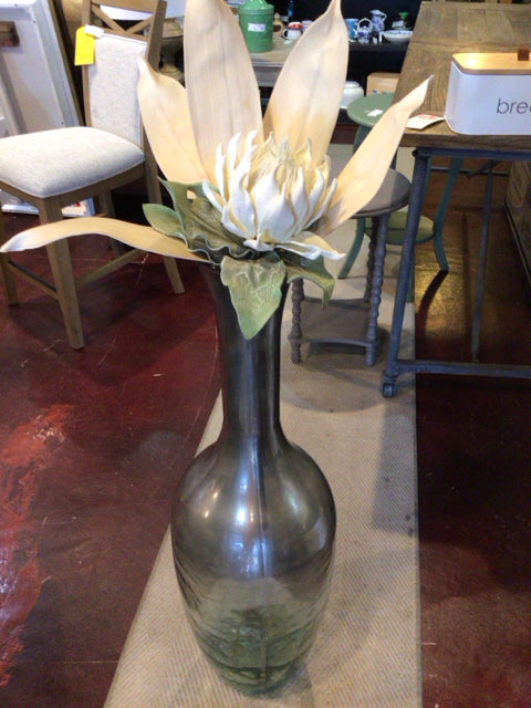 Tall Green/Silver Glass 3 piece Vase