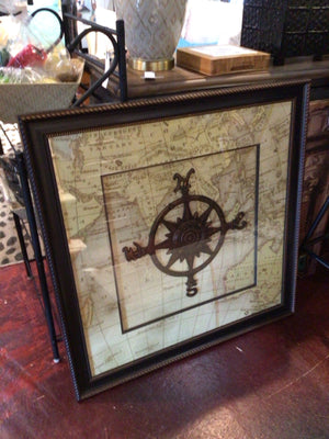 Bronze Compass Map Framed Art