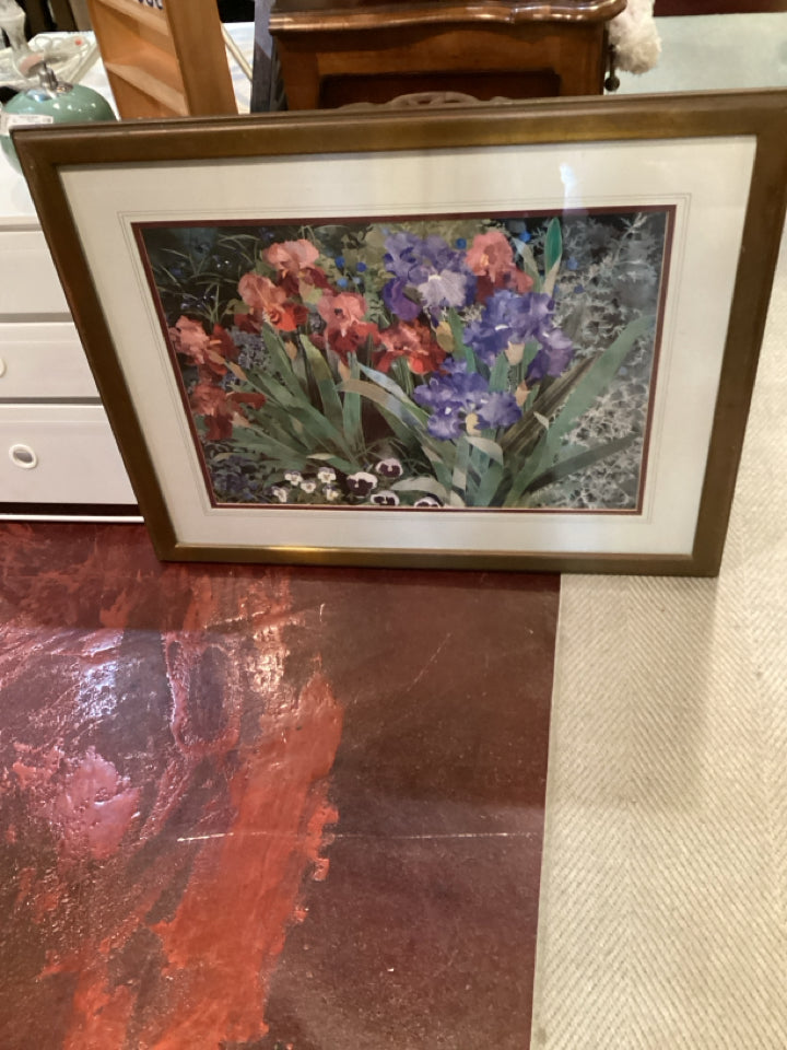 Green/multi Floral Framed Art