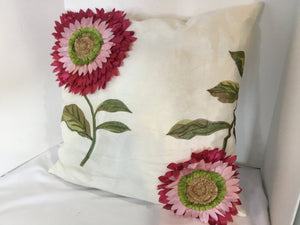 White/Pink Poly Blend Flower Pillow