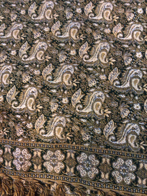 Vintage Brown/black Cotton Paisley Tablecloth