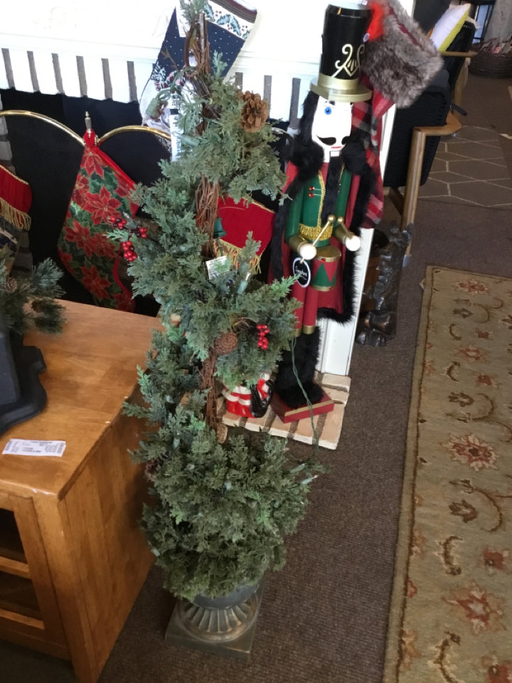 Pre-Lit Green Dried Material Topiary Twisted Holiday Item