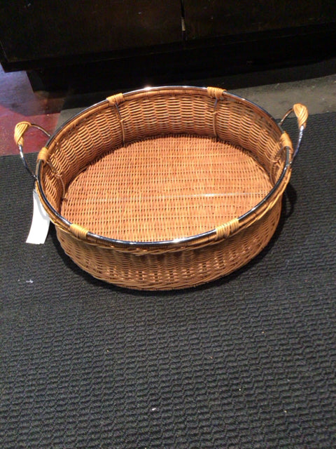 Brown Wicker/metal Round Tray