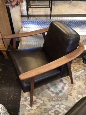 Denver Modern Mid-Century Leather Open Arm Black Chair 6TVDKJWK