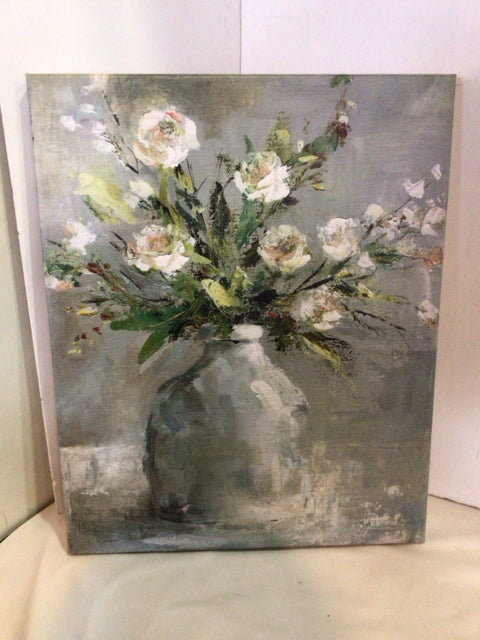 Gray/White Floral Stretch Canvas Art
