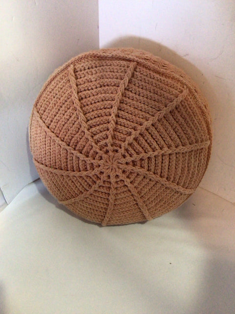 Peach Cotton Crochet Round Pillow