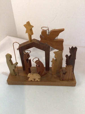 Nativity Brown Wood Carved Holiday Item