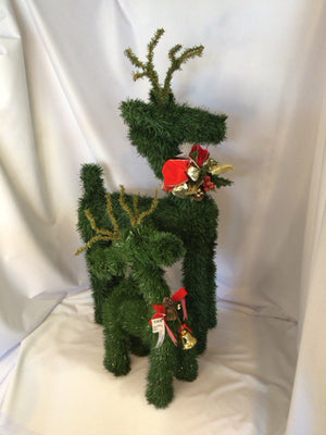 Faux Green Evergreen Reindeer Pair Holiday Item