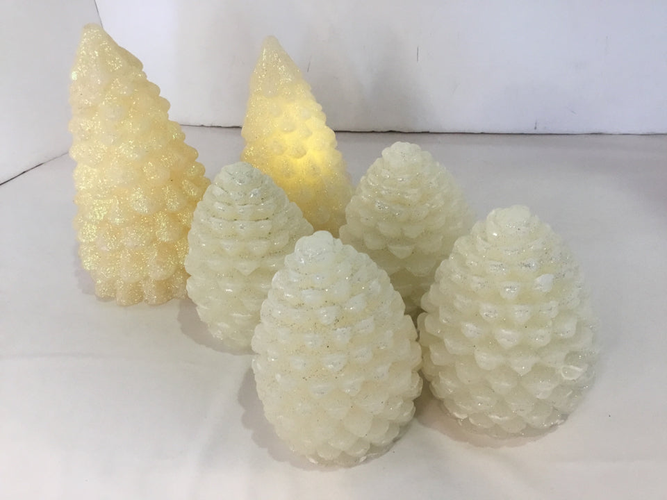 Set of 6 White Wax Pine Cone Trees Holiday Item