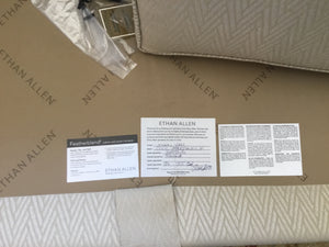 Ethan Allen Tight Back Chevron Gold Sofa