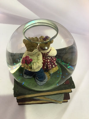 Music Box Multi-Color Resin Bears Books Snow Globe