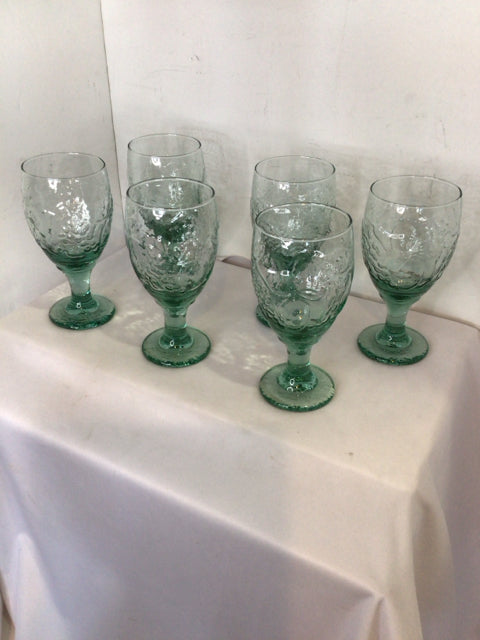Set of 6 Clear/Green Glass Fruit Glasses