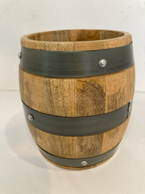 Barrel Black/Brown Wood/Metal Utensil Holder