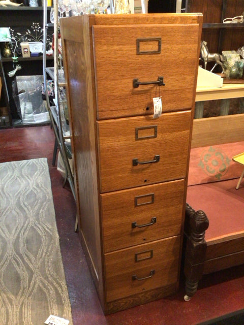 Oak 4 Drawer Brown File Cabinet