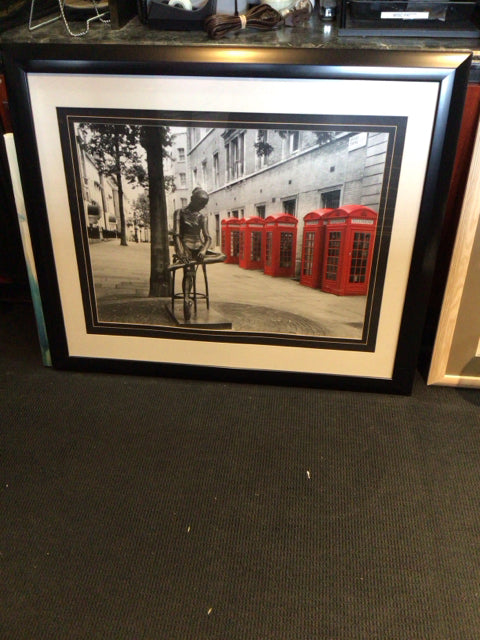 Print Black/Red Telephone Street Scene Framed Art