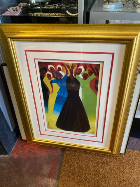 Ethnic Multi-Color Women Signed Framed Art