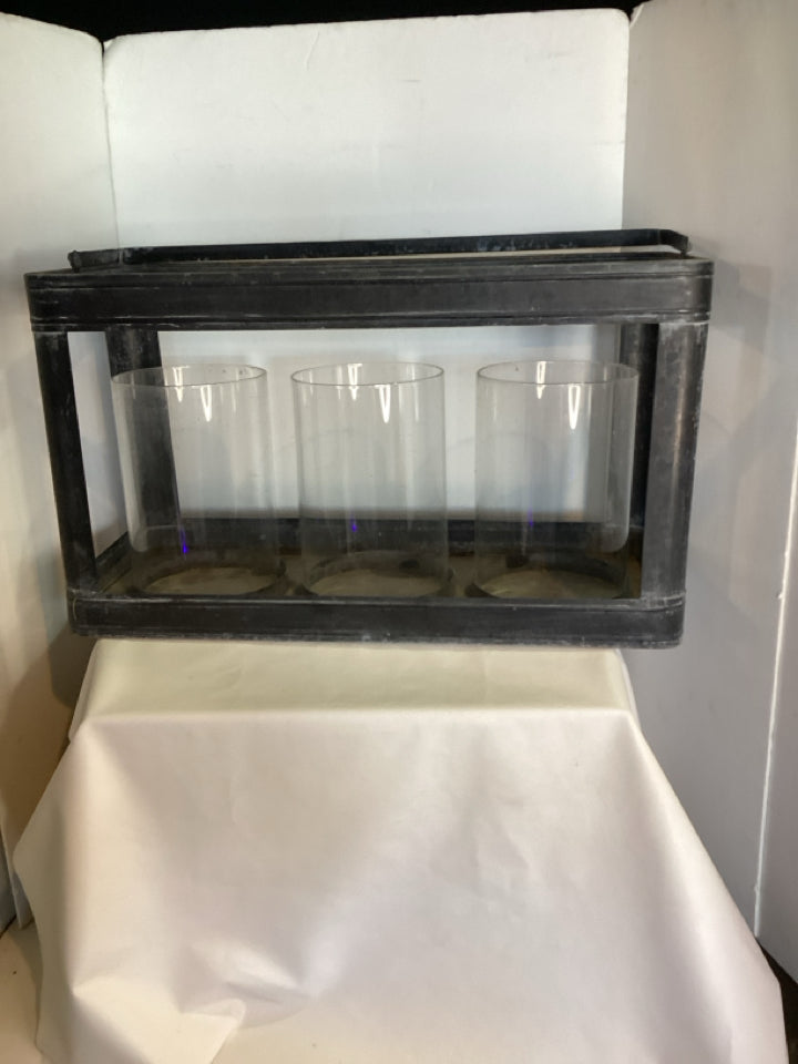 Elm & Iron Hurricane Clear/Gray Glass/Metal Candle Holder