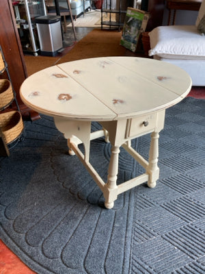 Drop Leaf Wood Side/End Cream Table