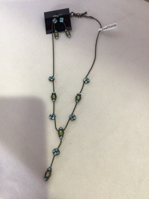 Blue w/Earrings Rhinestone Necklace Set