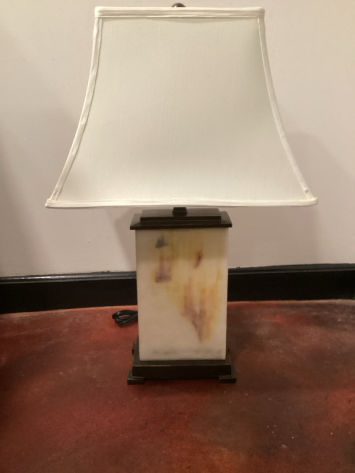 Cream/Brown Plastic Rectangle Lamp