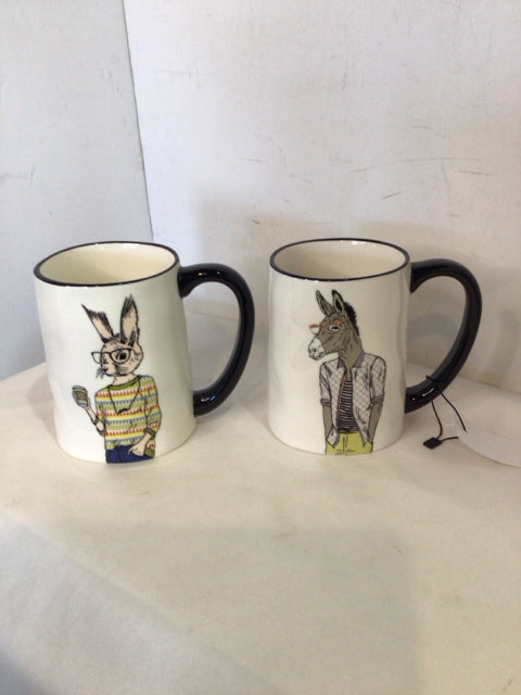 Signature Pair White/Multi Ceramic Animal Mug Set