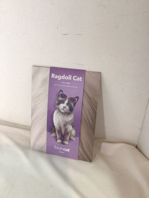 Pop-Up Gray/White Paper Cat 3D Card