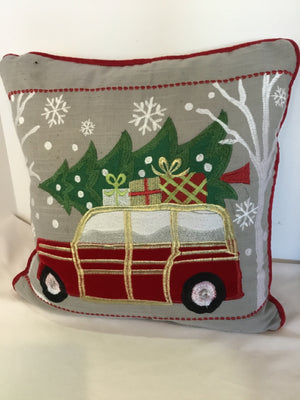 Pillow Gray/Red Pillow Car Holiday Item