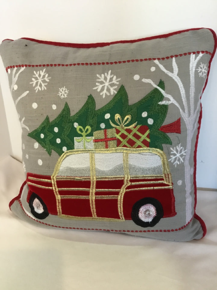 Pillow Gray/Red Pillow Car Holiday Item