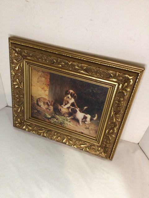 Traditional Gold Dog Rabbit Framed Art