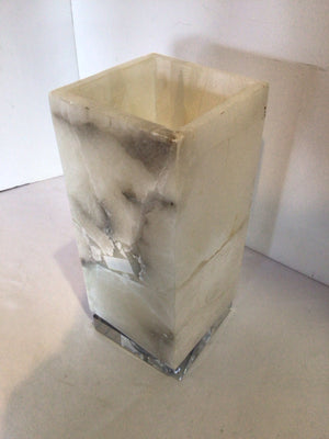 Modern White/Chrome Glass Square Candle Holder