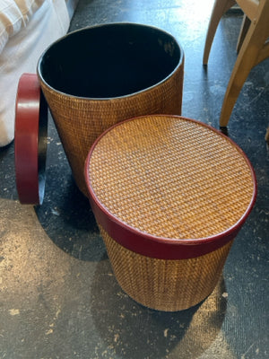 Nesting Wicker Round Lidded Tan/Red Box