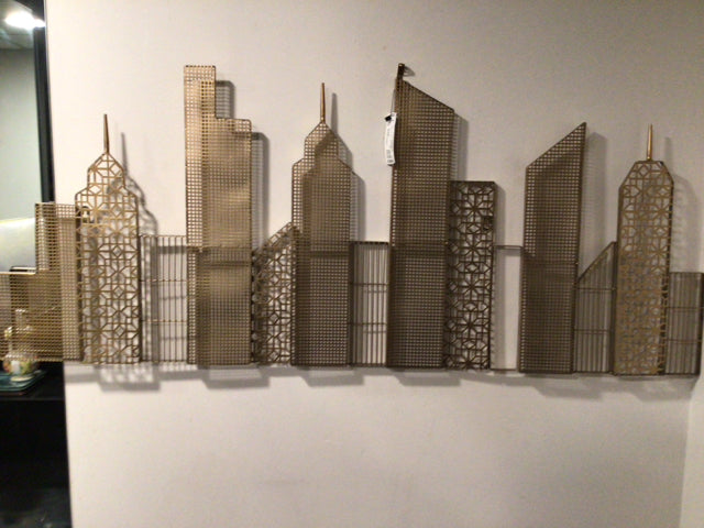 Metal City Scape Antiqued Gold Wall Decoration Art