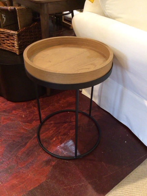 Side Metal/Wood Round Black/Tan Table