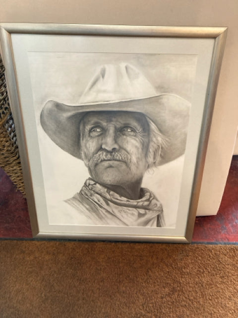 Gray/White Cowboy Framed Art