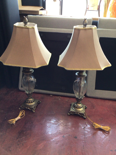 Pair Gold Glass Lamp Set