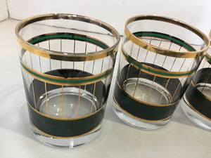 Set of 4 Green/Gold Glass Glasses