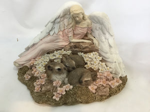 Brown/Pink Ceramic Angel Bunny Statue