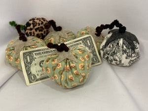 Bag of Green/Black Cloth Pumpkin Set of 6 Holiday Item