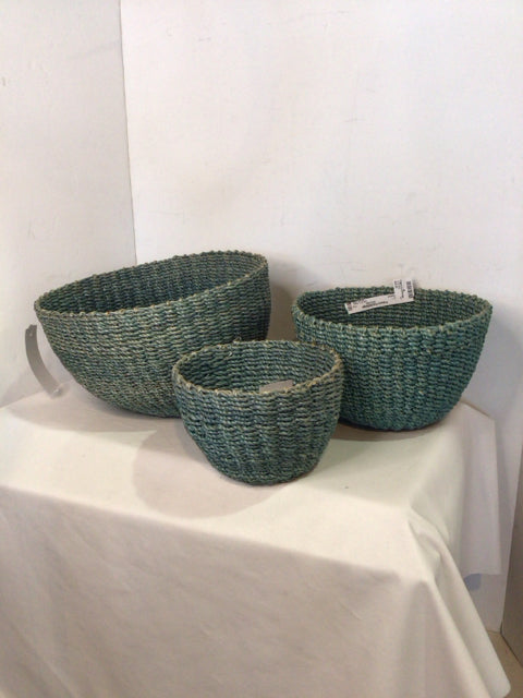 Set of 3 Aqua Seagrass Basket
