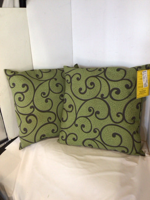 Outdoor/Outside Green/Gray Poly Blend Pair Pillow Set