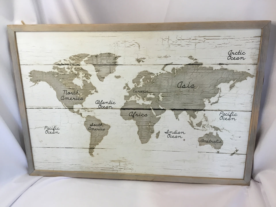 Wood Map White/Gray Wall Decoration