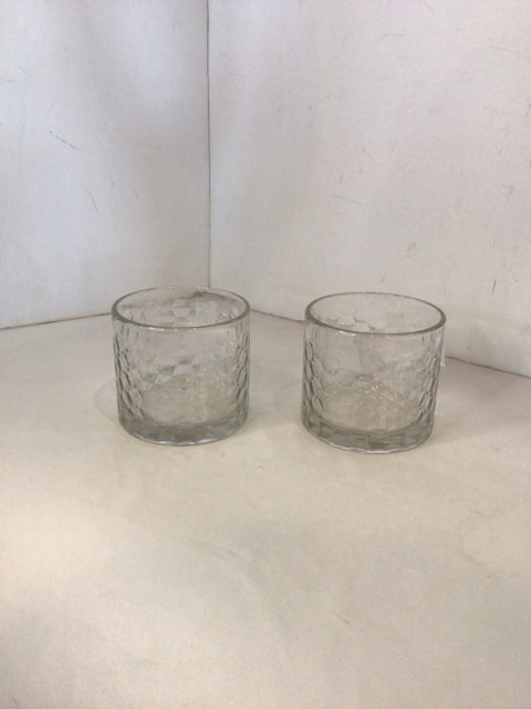 Cylinder Clear Glass Hexagon Pair Candleholder(s)