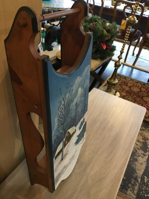 Decorative Blue/White Wood Sled Winter Scene Holiday Item