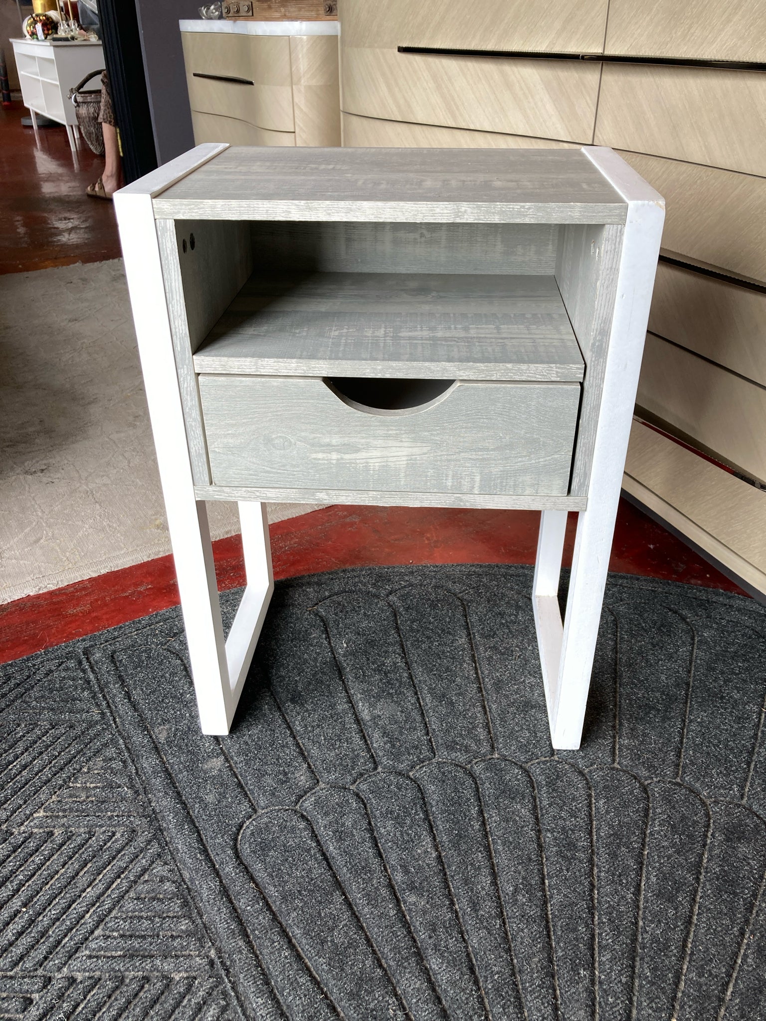 Industrial Wood/Metal Night Stand End/Side Gray/White Table