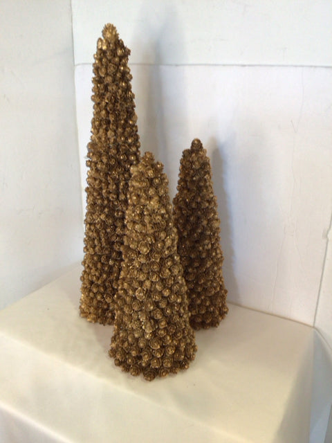 Tree Gold Pinecone Set of 3 Holiday Item